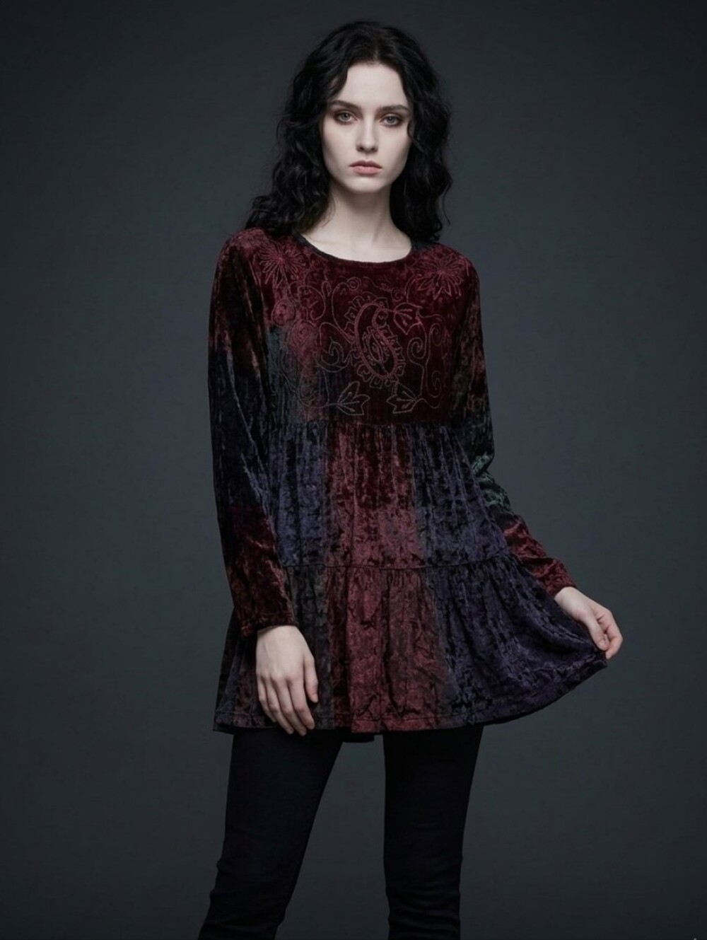 Vintage Le Château Velvet Patchwork Babydoll Tunic, Size S